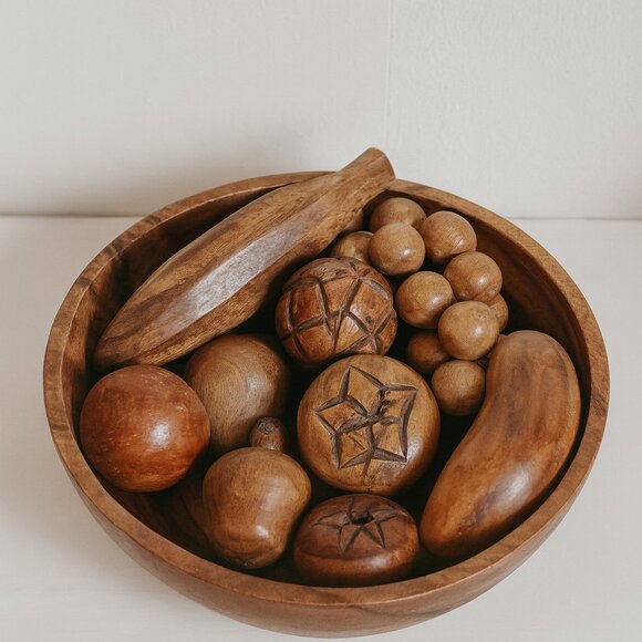 60's VTG Set of MCM Wooden Fruit Monkey Pod Retro - Picture 1 of 5